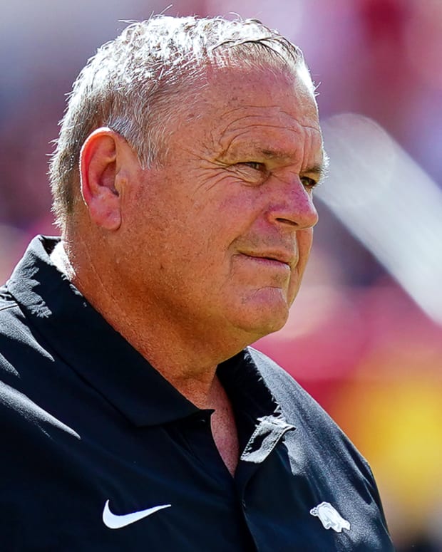 Razorbacks coach Sam Pittman on sidelines against Alabama
